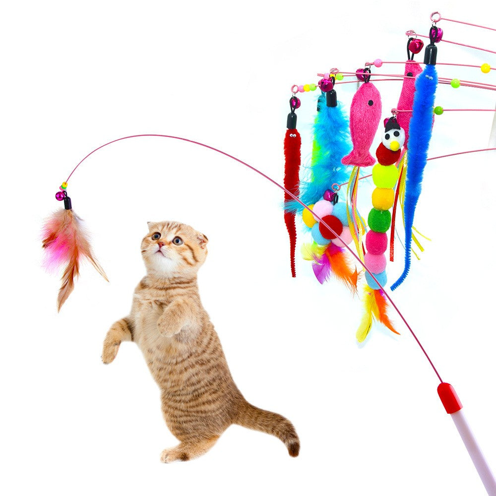 Teasing Cat Stick Pet Supplies Toys Feather Bells Wire Toys