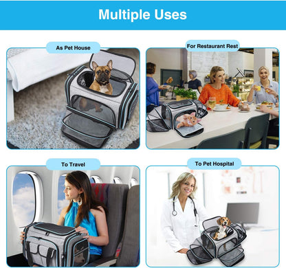 Large Soft Sided Pet Travel TSA Carrier 4 Sides Expandable