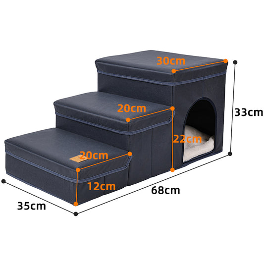 Foldable Dog Stairs With Storage - 3-Level Small To Medium