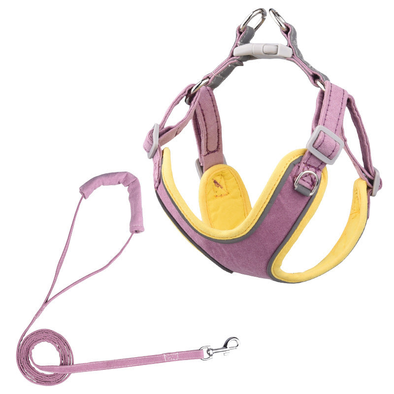 Suede Pet Chest Harness Dog Vest Leash