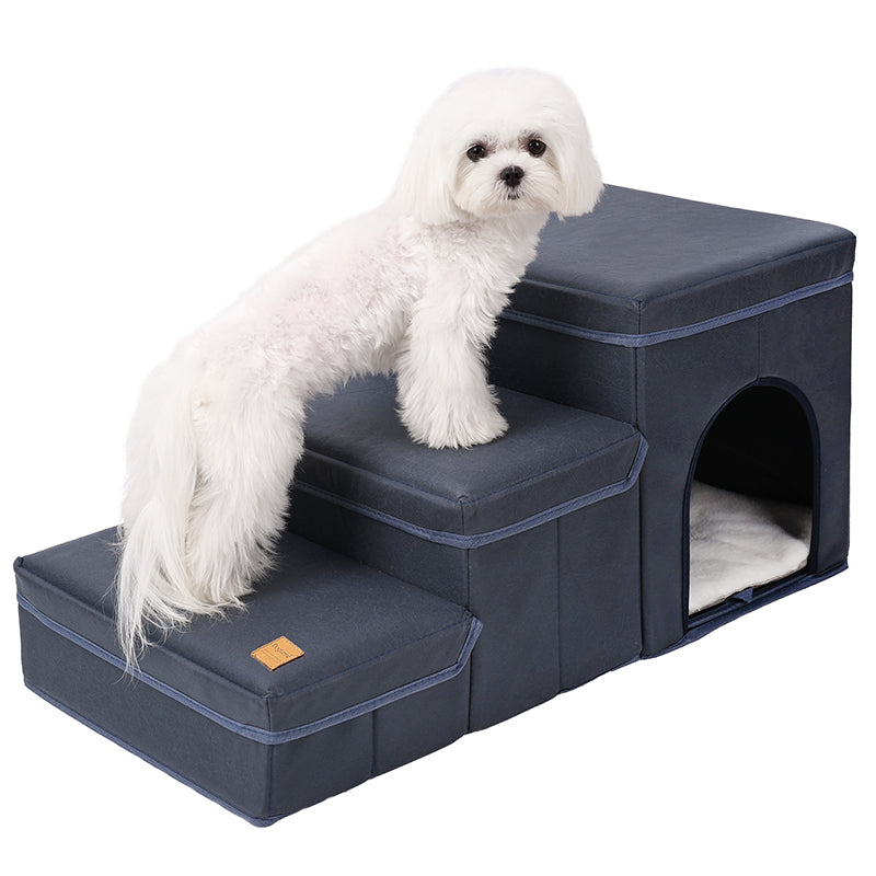 Foldable Dog Stairs With Storage - 3-Level Small To Medium