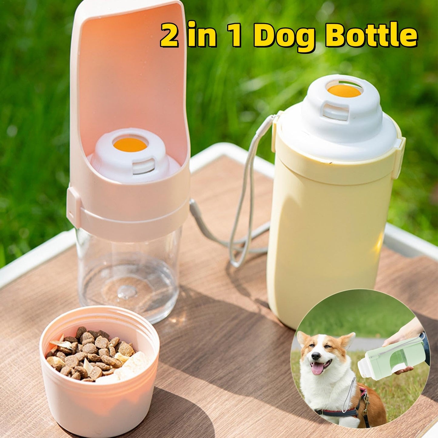 2 In 1 Travel Dog Water Bottle Pet Water Dispenser Feeder Drinking