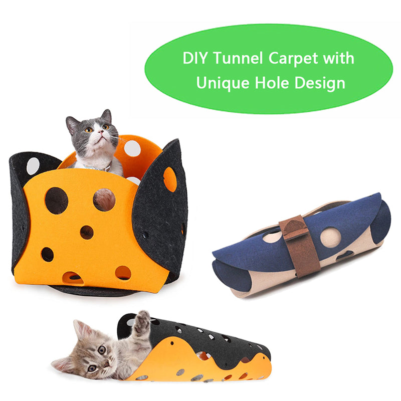 Cat Tunnel Cat Toy Felt Pom Splicing Deformable Kitten Nest