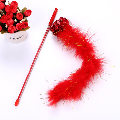 Purple Cat Teasing Stick Toy Interactive Stick Sparkly Feather Boa