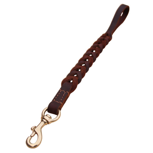 Short Dog Leash Braided Real Leather One step traction belt