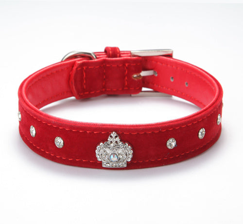 Comfortable Velvet Cloth Collar Diamond Crown Pet Supplies