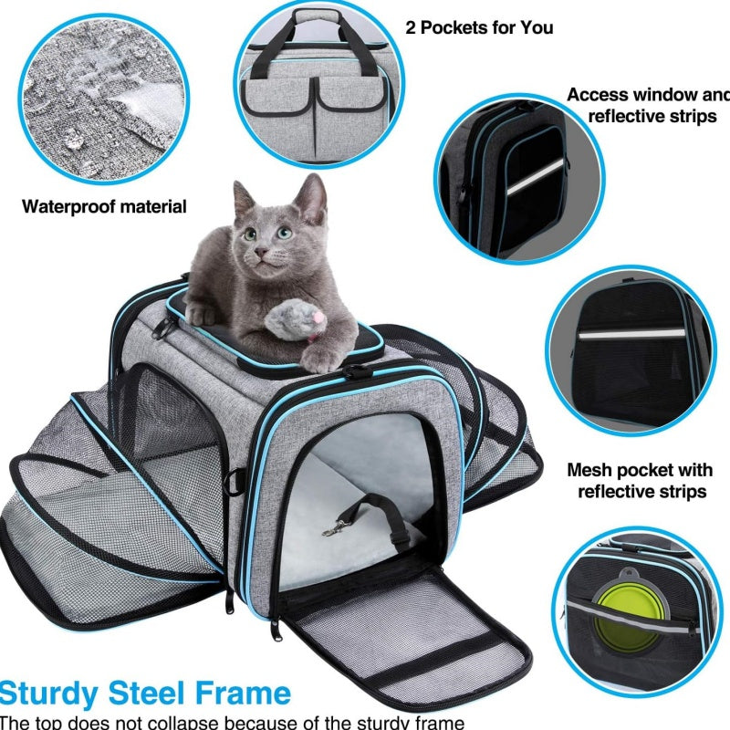 Large Soft Sided Pet Travel TSA Carrier 4 Sides Expandable