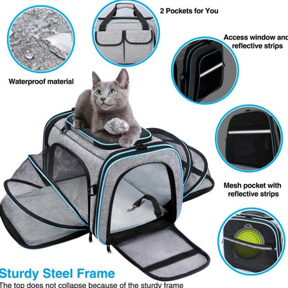 Large Soft Sided Pet Travel TSA Carrier 4 Sides Expandable