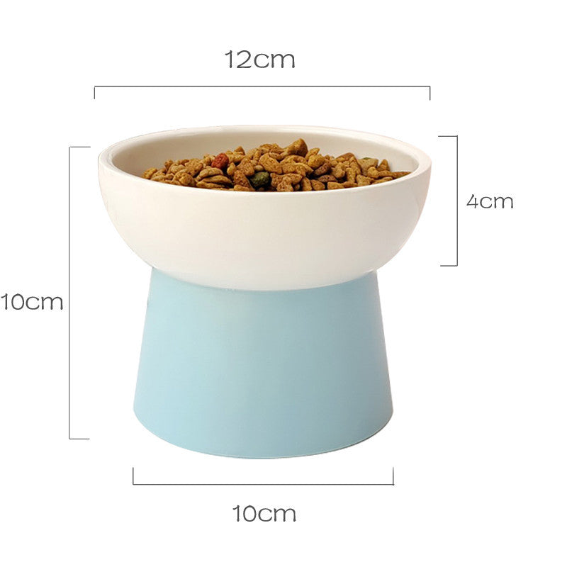 Contrast Color Ceramic Tall Pet Cat Food Bowl Shallow Mouth