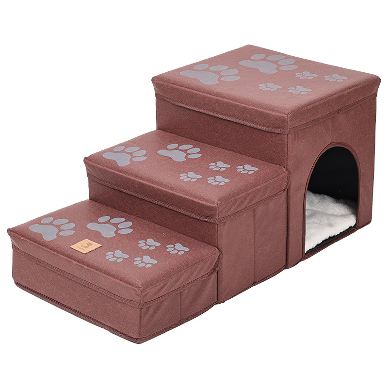 Foldable Dog Stairs With Storage - 3-Level Small To Medium