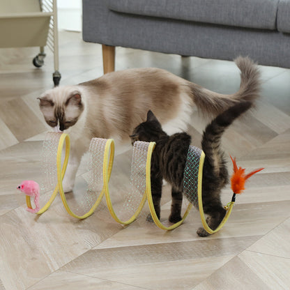 Cat Pets Toys Mouse Shape Balls Foldable Cat Kitten Play Tunnel Funny Cat Stick Mouse Supplies Simulation Mouse Pet Accessories
