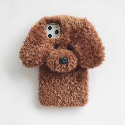 Hot Super Cartoon 3D Plush Teddy Pet Dog Cute Soft Phone Case Back Cover