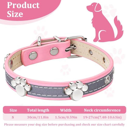 Reflective Dog Collar Leather Dog Collar Adjustable Girl