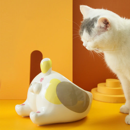 Ceramic Pet Bowl Cat Bowls Dog Feeding Holder High Foot Single Mouth