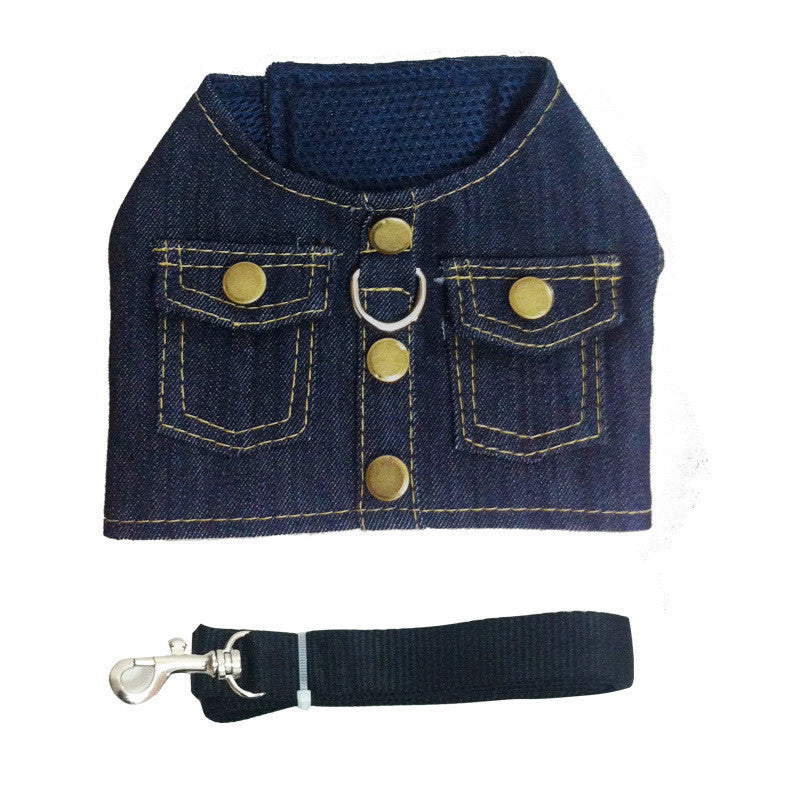 Pet dog's Chest Harness Denim Jacket Chest And Back Leash