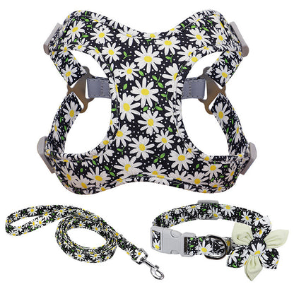 Flower Printed Dog Collar Harness Leash Set