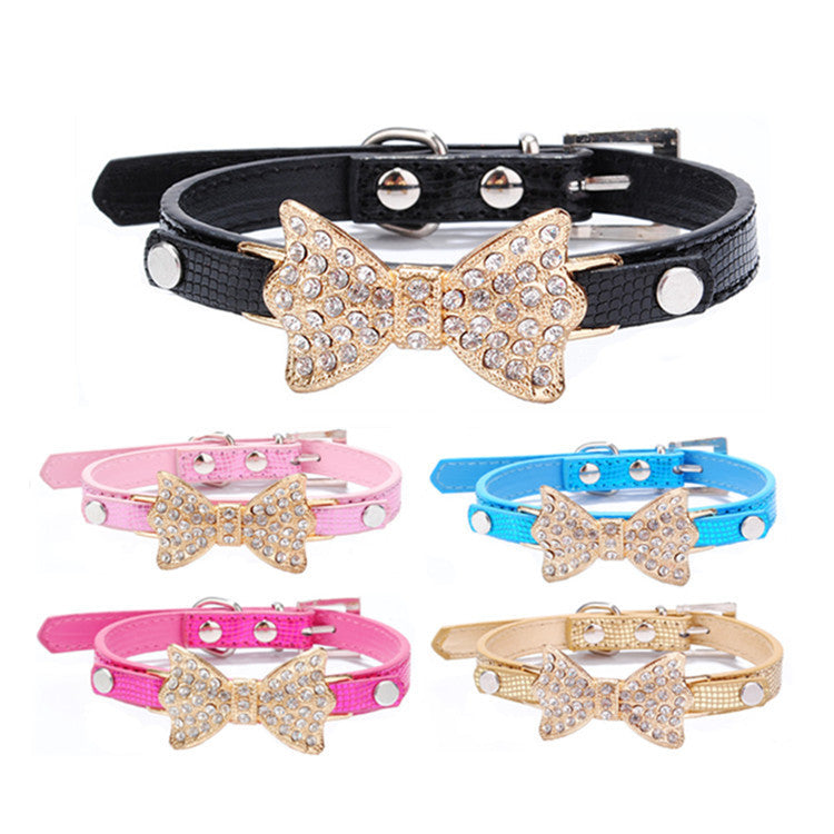 Bowknot Pet Collar Rhinestone Dog Pen Dog Supplies