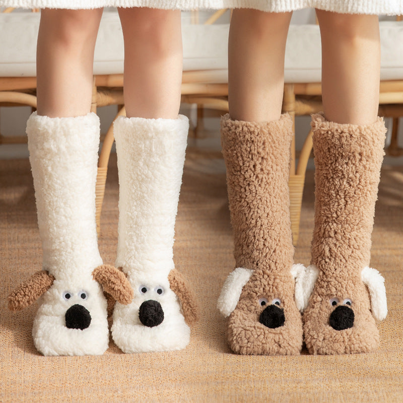Cute Cartoon Dog Floor Socks Winter Warm Non-slip Plush Socks