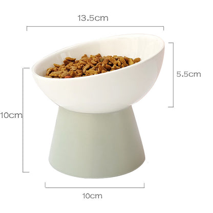 Contrast Color Ceramic Tall Pet Cat Food Bowl Shallow Mouth