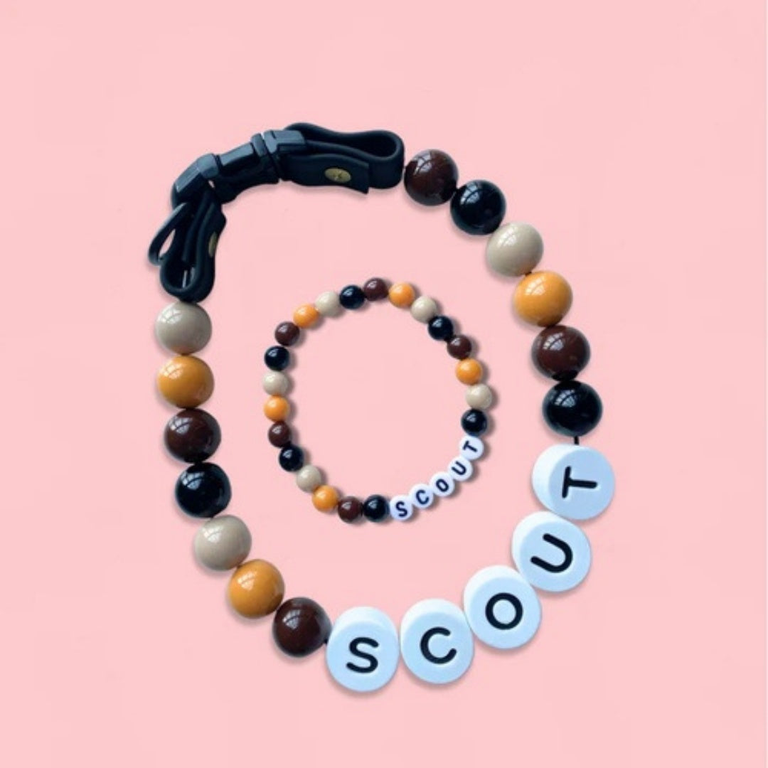 Pet Beaded Name Collar With Bracelet Set Custom Dog Collar