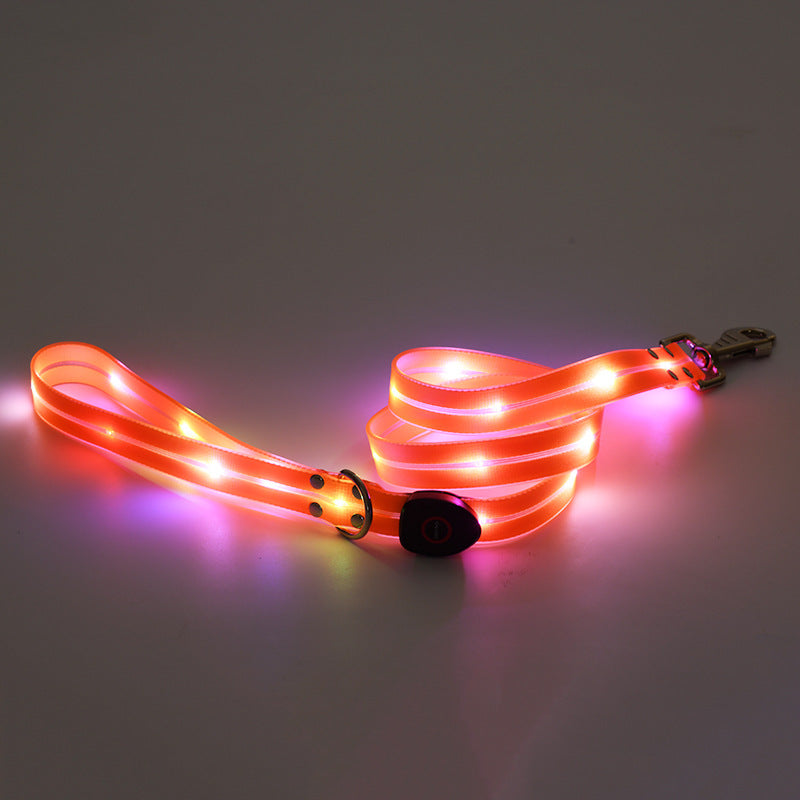 LED Luminous Collar Rechargeable Pet Collar Nylon Tow Rope