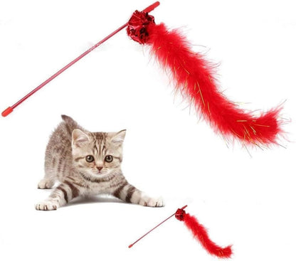 Purple Cat Teasing Stick Toy Interactive Stick Sparkly Feather Boa