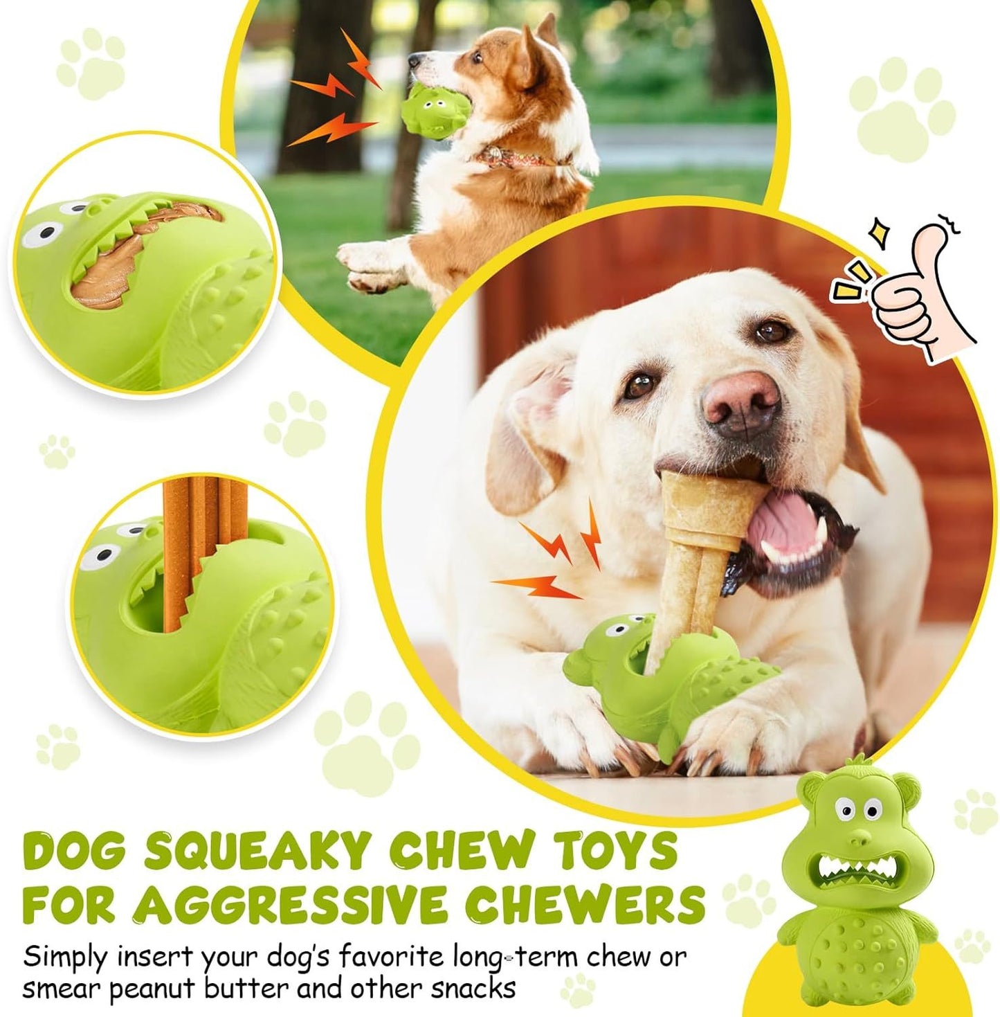 Dog Toys For Aggressive Chewers Natural Rubber Squeaky