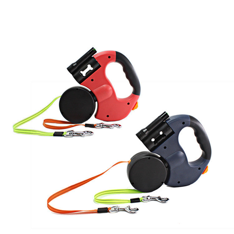 Dual Headed Pet Leashes with Flashlight Garbage Bag Box