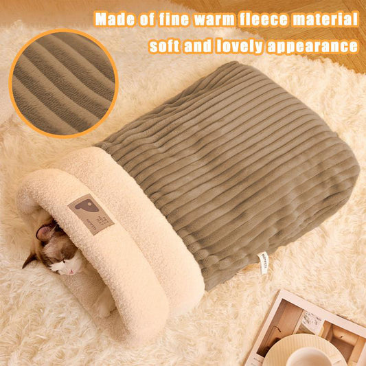 Pet Sleeping Bag Winter Warm Soft Plush Semi Enclosed Cat Nest
