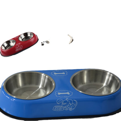 Stainless Steel Double Bowl Dog Food Bowl Water Bowl Non-Slip Dog Rice Bowl