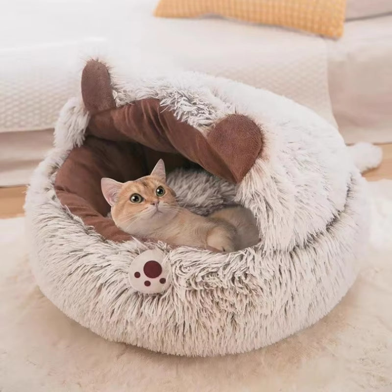 Winter New Long Plush Pet Cat Bed Round Cat Cushion