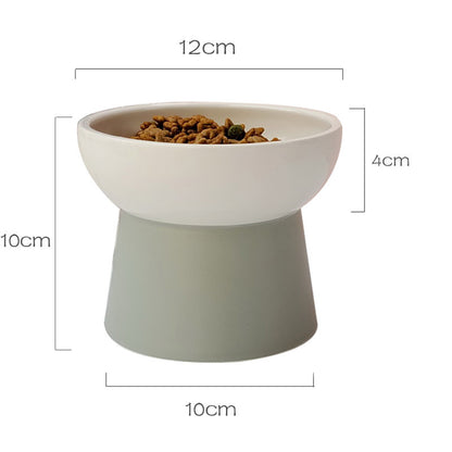 Contrast Color Ceramic Tall Pet Cat Food Bowl Shallow Mouth