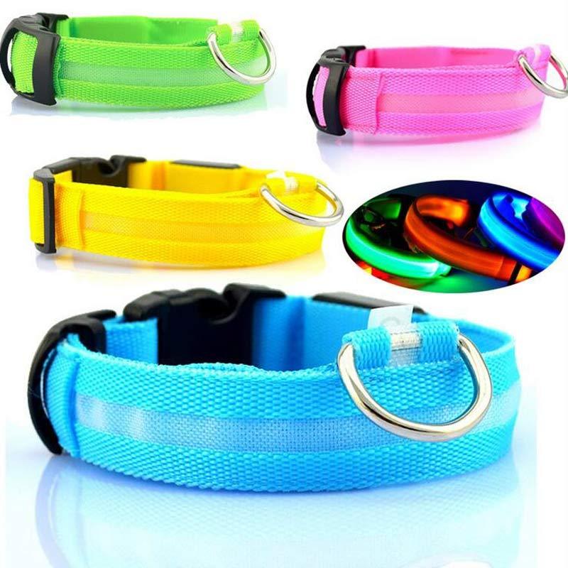 Nylon LED Pet Dog Luminous Collar Night Safety Flashing Glow in Dark