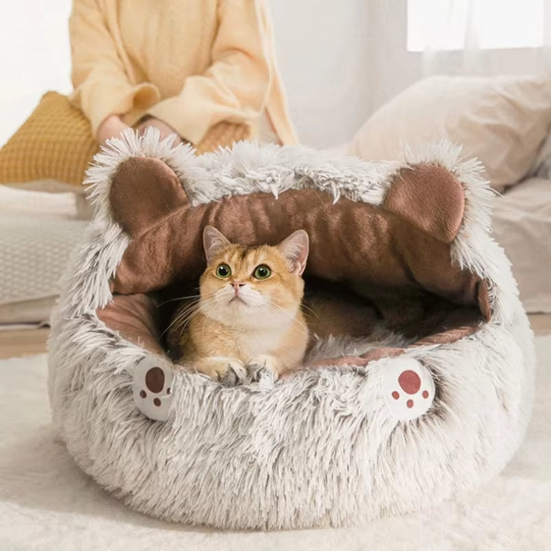 Winter New Long Plush Pet Cat Bed Round Cat Cushion