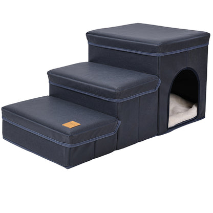Foldable Dog Stairs With Storage - 3-Level Small To Medium