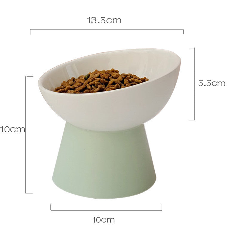 Contrast Color Ceramic Tall Pet Cat Food Bowl Shallow Mouth