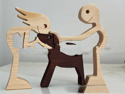 DIY Figurine Wood Dog Ornament Sculpture Home Decoration