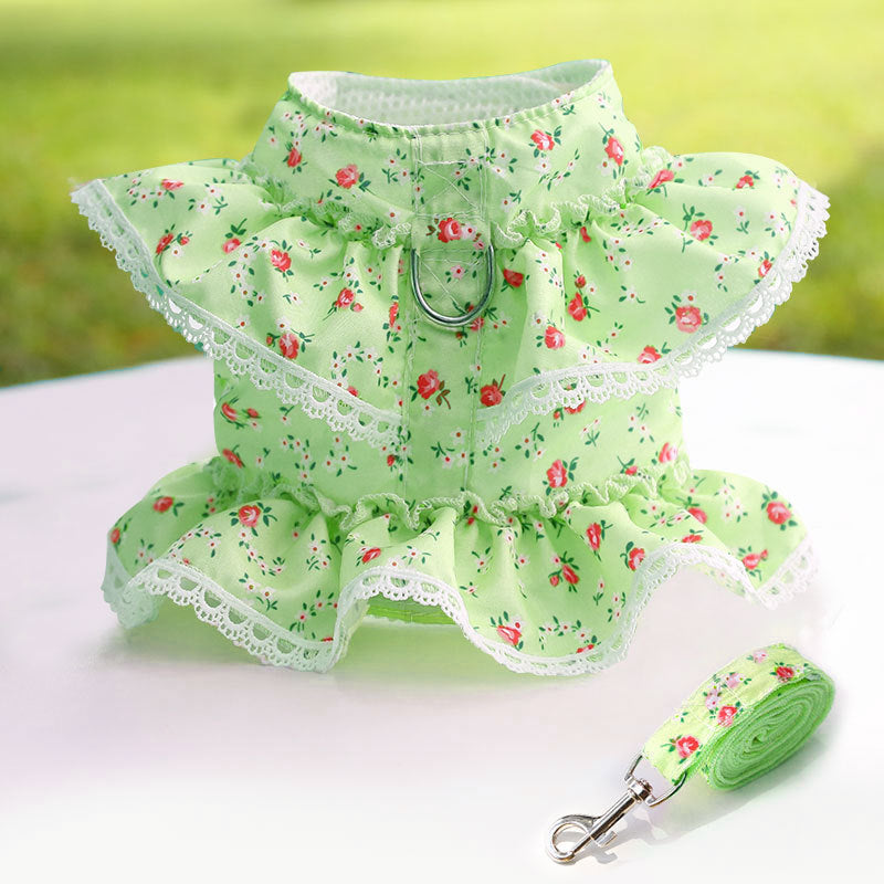 Chest Strap Traction Small Floral Lace Teddy Bear Dog Leash In Spring, Summer And Autumn