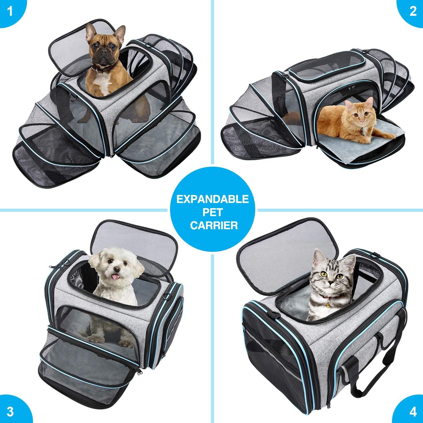 Large Soft Sided Pet Travel TSA Carrier 4 Sides Expandable