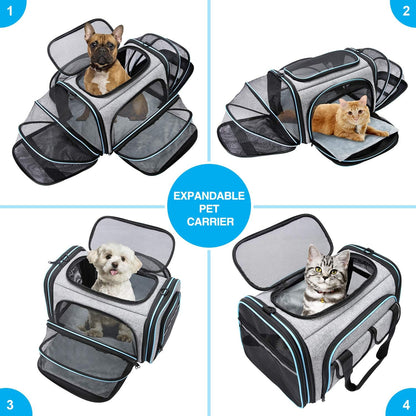 Large Soft Sided Pet Travel TSA Carrier 4 Sides Expandable