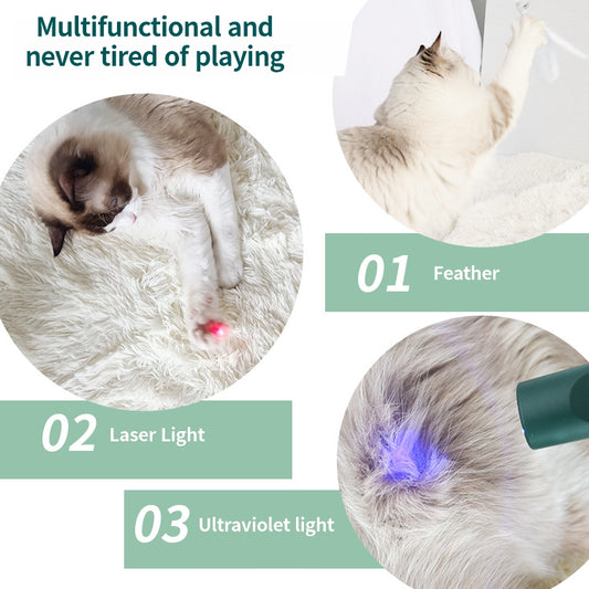 Cat Teaser Stick Laser Teaser Stick Feather Three In One USB Charging