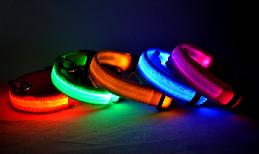 Nylon LED Pet Dog Luminous Collar Night Safety Flashing Glow in Dark