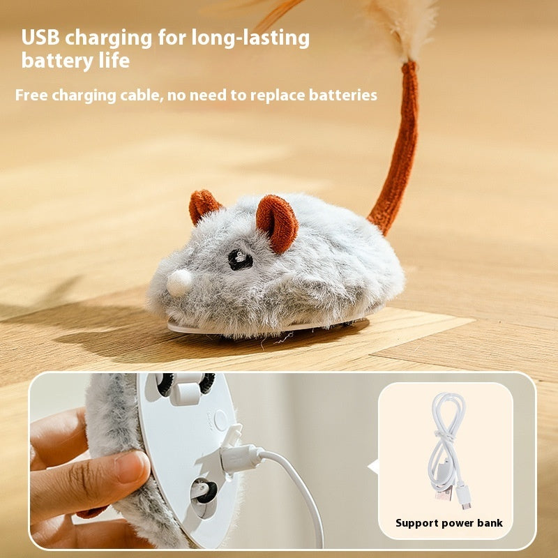 Cat Toys Self-Hi Relieving Stuffy Electric Mouse Cat Pole Toy