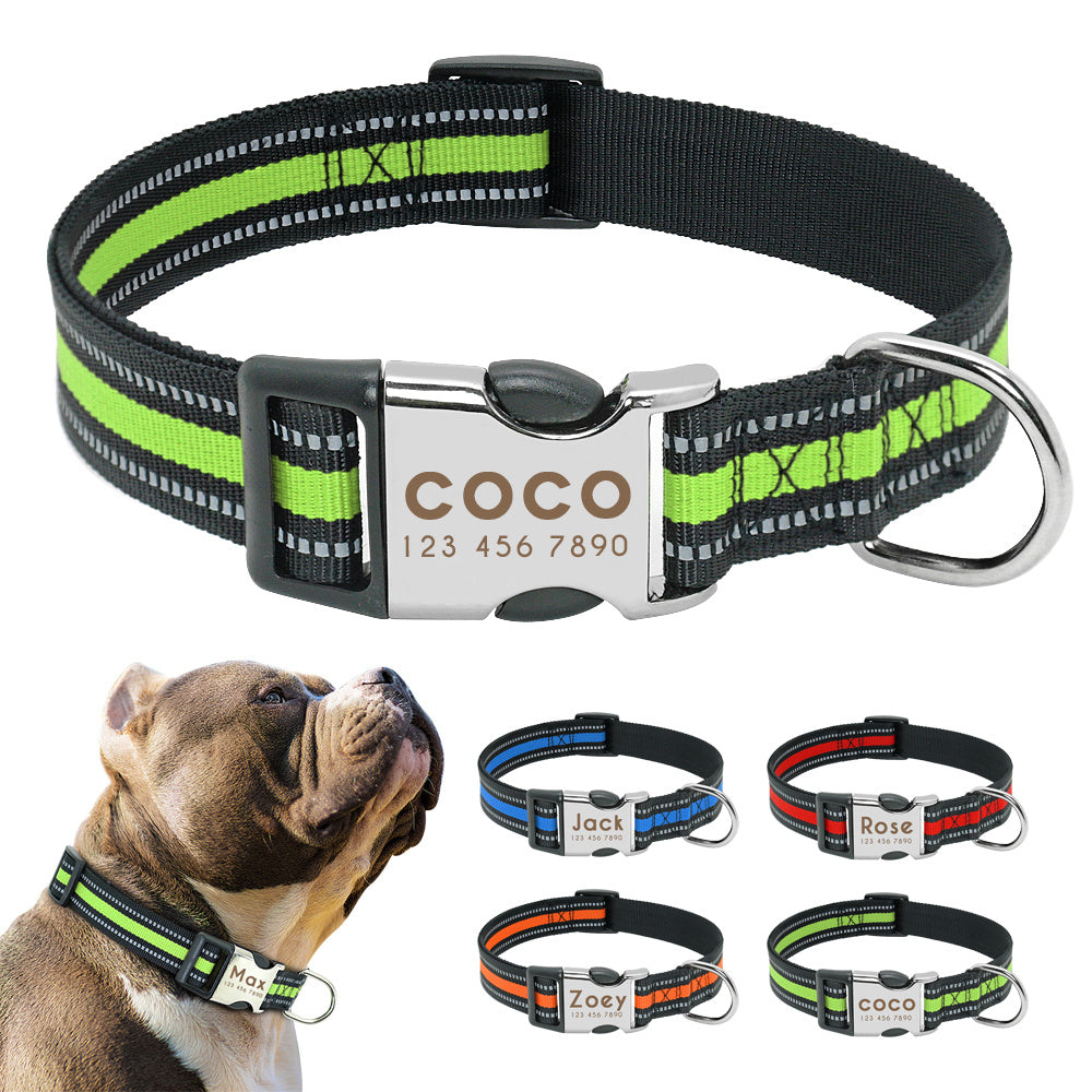 Custom Reflective Pet Leash Tag Collar Nylon Engraved Name
