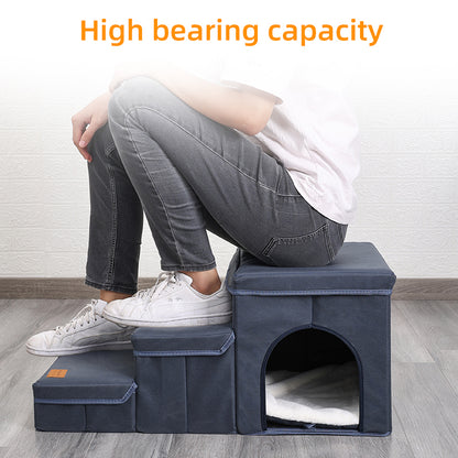 Foldable Dog Stairs With Storage - 3-Level Small To Medium