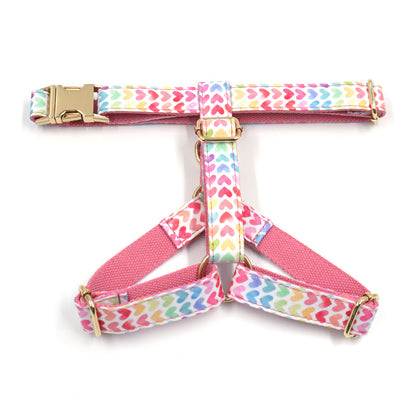 Letterable Cute  Colorful Heart Dog Chest And Back Pet Chest Strap Gold Buckle Dog Chest And Back