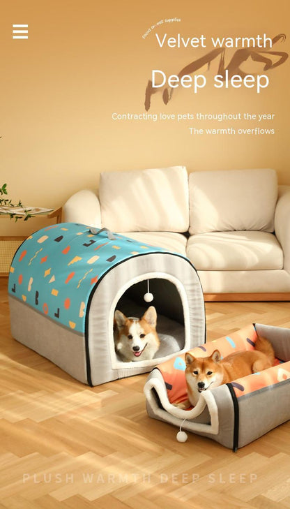 Warm Semi-enclosed Removable And Washable Two-color