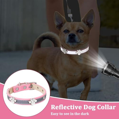 Reflective Dog Collar Leather Dog Collar Adjustable Girl