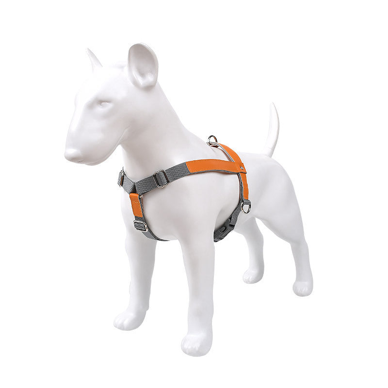 Leather Pet Dog Chest Harness Vest Nylon Leash Set