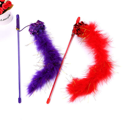 Purple Cat Teasing Stick Toy Interactive Stick Sparkly Feather Boa